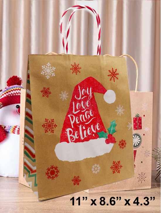 Christmas Design Kraft Paper Gift Bags(12Pcs) 11"X 8.6"X  4.3"